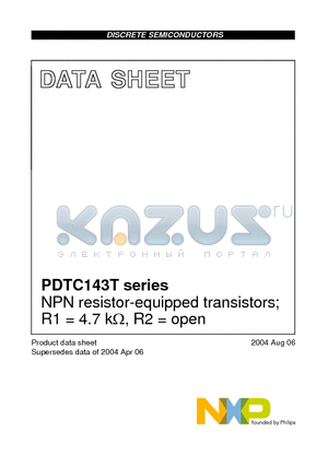 PDTC143TE datasheet - NPN resistor-equipped transistors; R1 = 4.7 kY, R2 = open