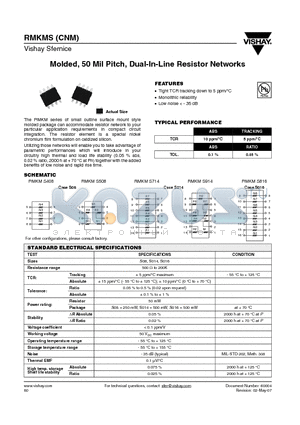 RMKMS40810KDL datasheet - Molded, 50 Mil Pitch, Dual-In-Line Resistor Networks