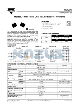 RMKMS40810KDLT datasheet - Molded, 50 Mil Pitch, Dual-In-Line Resistor Networks