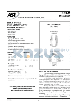 MT5C2561C-35L/XT datasheet - MT5C2561 SRAM MEMORY ARRAY