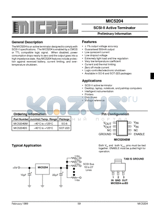 MIC5204 datasheet - SCSI-II Active Terminator Preliminary Information