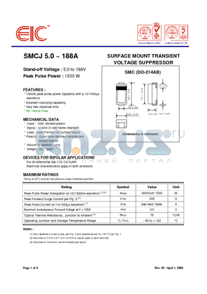 SMCJ120A datasheet - SURFACE MOUNT TRANSIENT VOLTAGE SUPPRESSOR