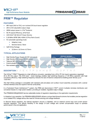 PRM48AH480T200A00 datasheet - PRM Regulator