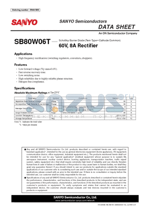 SB80W06T datasheet - 60V, 8A Rectifier