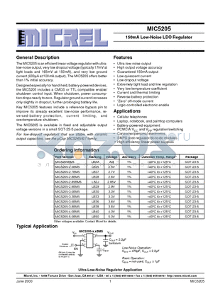 MIC5205-2.85BM5 datasheet - 150mA Low-Noise LDO Regulator