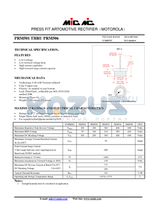 PRM504 datasheet - PRESS FIT ARTOMOTIVE RECTIFIERMOTOROLA