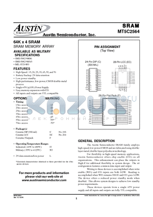 MT5C2564C-20/IT datasheet - 64K x 4 SRAM SRAM MEMORY ARRAY