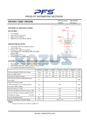 PRM504 datasheet - PRESS FIT ARTOMOTIVE RECTIFIER