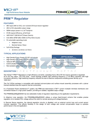 PRM48BF480M500A00 datasheet - PRM Regulator