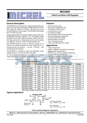 MIC5205-3.6BM5 datasheet - 150mA Low-Noise LDO Regulator