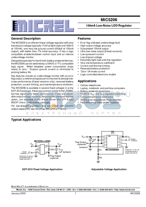 MIC5206 datasheet - 150mA Low-Noise LDO Regulator
