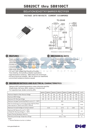 SB820CT datasheet - ISOLATION SCHOTTKY BARRIER RECTIFIER