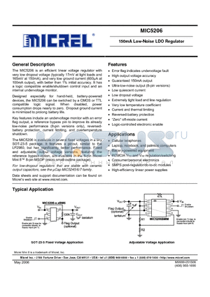 MIC5206-3.6BM5 datasheet - 150mA Low-Noise LDO Regulator