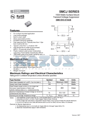 SMCJ13 datasheet - 1500 Watts Surface Mount Transient Voltage Suppressor