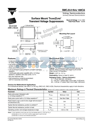 SMCJ130 datasheet - Surface Mount TRANSZORB Transient Voltage Suppressors