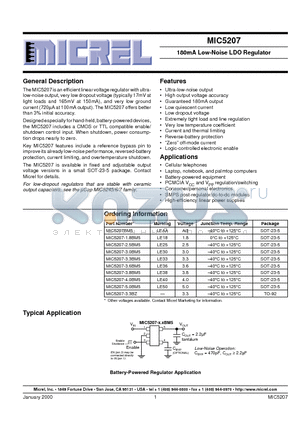 MIC5207-2.5BM5 datasheet - 180mA Low-Noise LDO Regulator