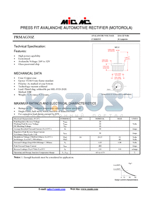 PRMAG30Z datasheet - PRESS FIT AVALANCHE AUTOMOTIVE RECTIFIER (MOTOROLA)
