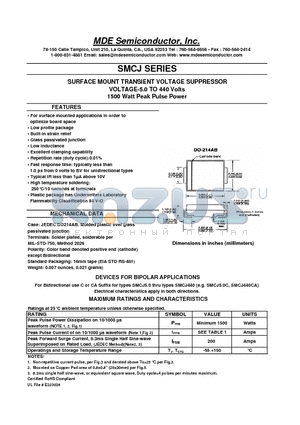 SMCJ130A datasheet - SURFACE MOUNT TRANSIENT VOLTAGE SUPPRESSOR