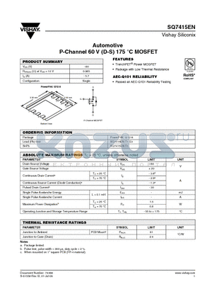 SQ7415EN datasheet - Automotive P-Channel 60 V (D-S) 175 `C MOSFET