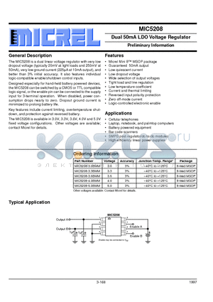 MIC5208-5.0BMM datasheet - Dual 50mA LDO Voltage Regulator Preliminary Information