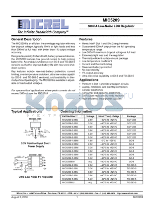 MIC5209 datasheet - 500mA Low-Noise LDO Regulator
