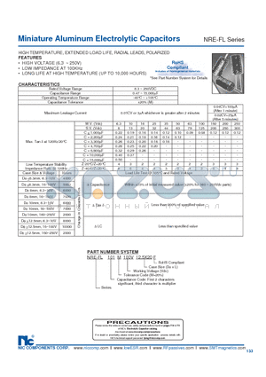 NRE-FL100M160V10X12.5F datasheet - Miniature Aluminum Electrolytic Capacitors