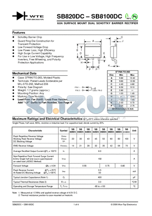 SB845DC datasheet - 8.0A SURFACE MOUNT DUAL SCHOTTKY BARRIER RECTIFIER