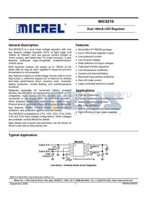 MIC5210-2.7BMM datasheet - Dual 150mA LDO Regulator