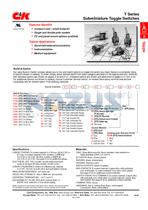 T105SH9AVBE datasheet - Subminiature Toggle Switches