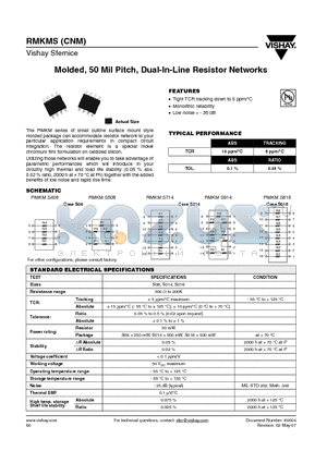 RMKMS81610RFBT datasheet - Molded, 50 Mil Pitch, Dual-In-Line Resistor Networks