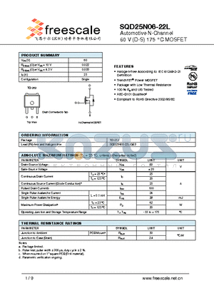 SQD25N06-22L datasheet - Automotive N-Channel 60 V (D-S) 175 `C MOSFET