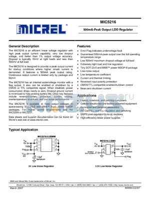 MIC5216-2.5BM5 datasheet - 500mA-Peak Output LDO Regulator