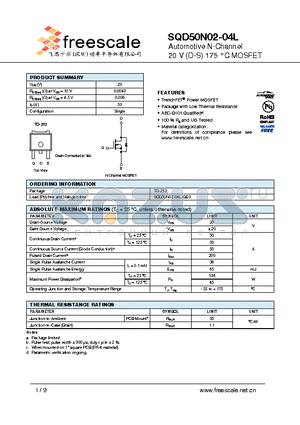 SQD50N02-04L datasheet - Automotive N-Channel 20 V (D-S) 175 `C MOSFET