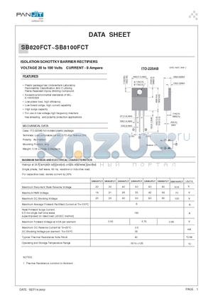 SB880FCT datasheet - ISOLATION SCHOTTKY BARRIER RECTIFIERS(VOLTAGE 20 to 100 Volts CURRENT - 8 Ampere)