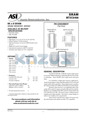 MT5C6408C-25L datasheet - 8K x 8 SRAM