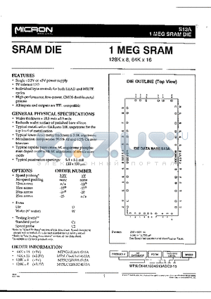 MT5C64K16A13A datasheet - S13A 1 MEG SRAM DIE