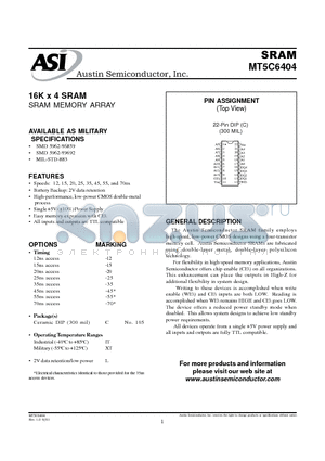 MT5C6804C-15 datasheet - 16K x 4 SRAM SRAM MEMORY ARRAY