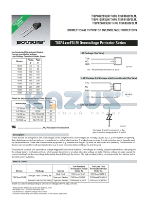 TISP4180F3LMR-S datasheet - BIDIRECTIONAL THYRISTOR OVERVOLTAGE PROTECTORS