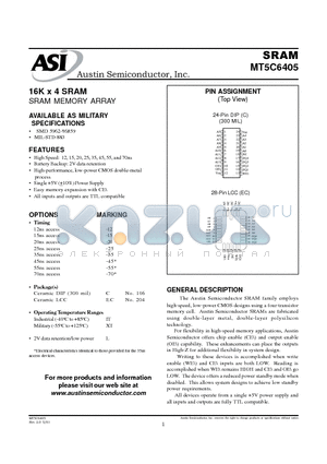 MT5C6805C-55L/883C datasheet - 16K x 4 SRAM SRAM MEMORY ARRAY