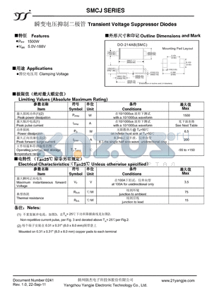 SMCJ150 datasheet - Transient Voltage Suppressor Diodes