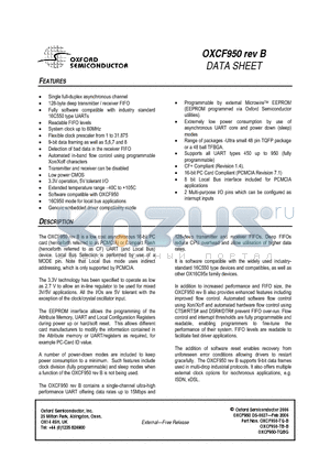 OXCF950 datasheet - low cost asynchronous 16-bit PC card or Compact Flash UART device