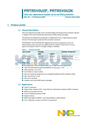 PRTR5V0U2F datasheet - Ultra low capacitance double rail-to-rail ESD protection