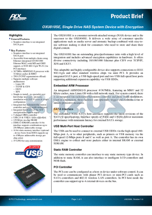 OXE810SE datasheet - Single Drive NAS System Device with Encryption