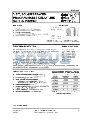 PDU108H-20MC3 datasheet - 3-BIT, ECL-INTERFACED PROGRAMMABLE DELAY LINE (SERIES PDU108H)