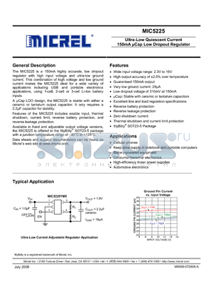 MIC5225-1.5YM5 datasheet - Ultra-Low Quiescent Current 150mA lCap Low Dropout Regulator