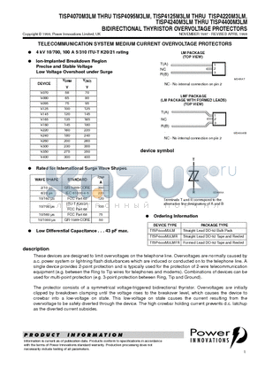 TISP4220M3LM datasheet - BIDIRECTIONAL THYRISTOR OVERVOLTAGE PROTECTORS