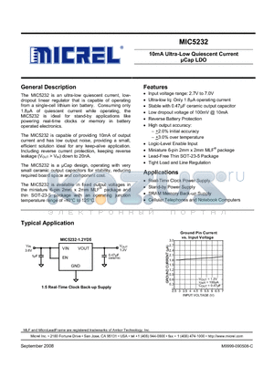 MIC5232-1.2YML datasheet - 10mA Ultra-Low Quiescent Current lCap LDO