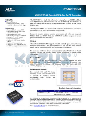 OXU931SF datasheet - Hi-Speed USB 2.0 to SATA Controller