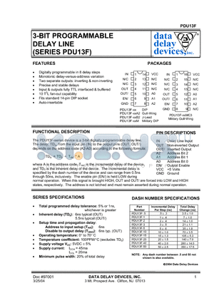 PDU13F-15MC3 datasheet - 3-BIT PROGRAMMABLE DELAY LINE (SERIES PDU13F)