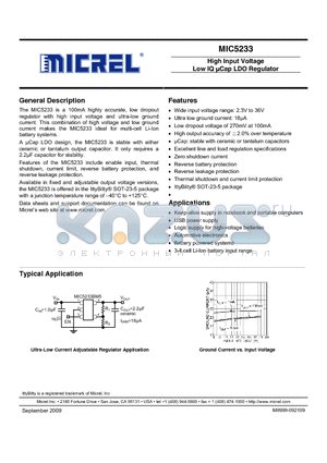 MIC5233BM5 datasheet - High Input Voltage Low IQ lCap LDO Regulator